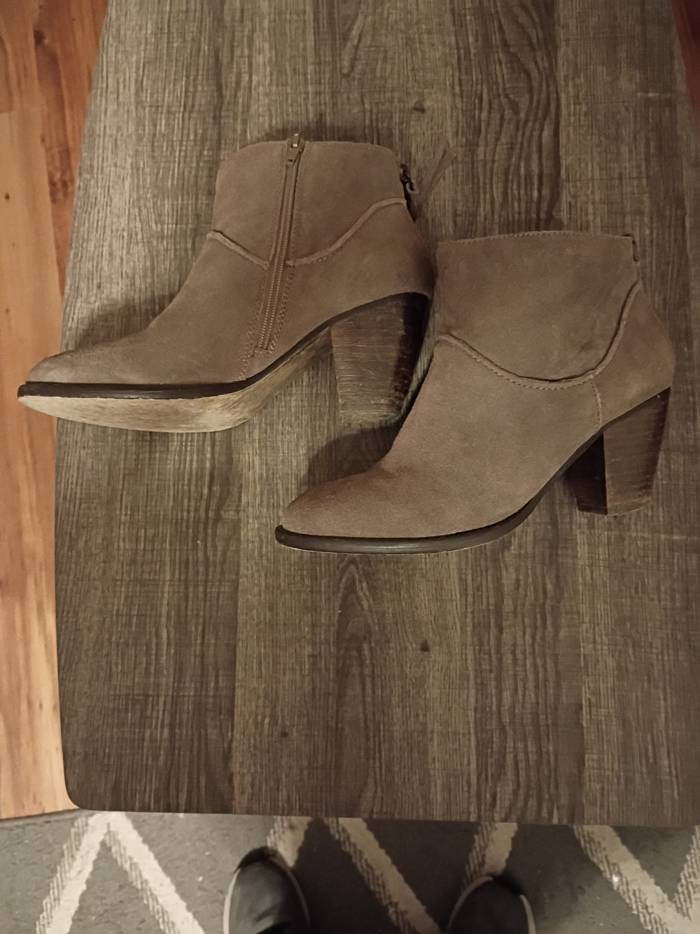 Steve Madden Taupe Suede Ankle Booties with Stacked Heel